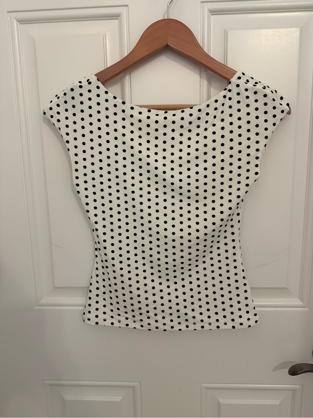 Women’s Black & White Polka Dot Cap-Sleeve Top